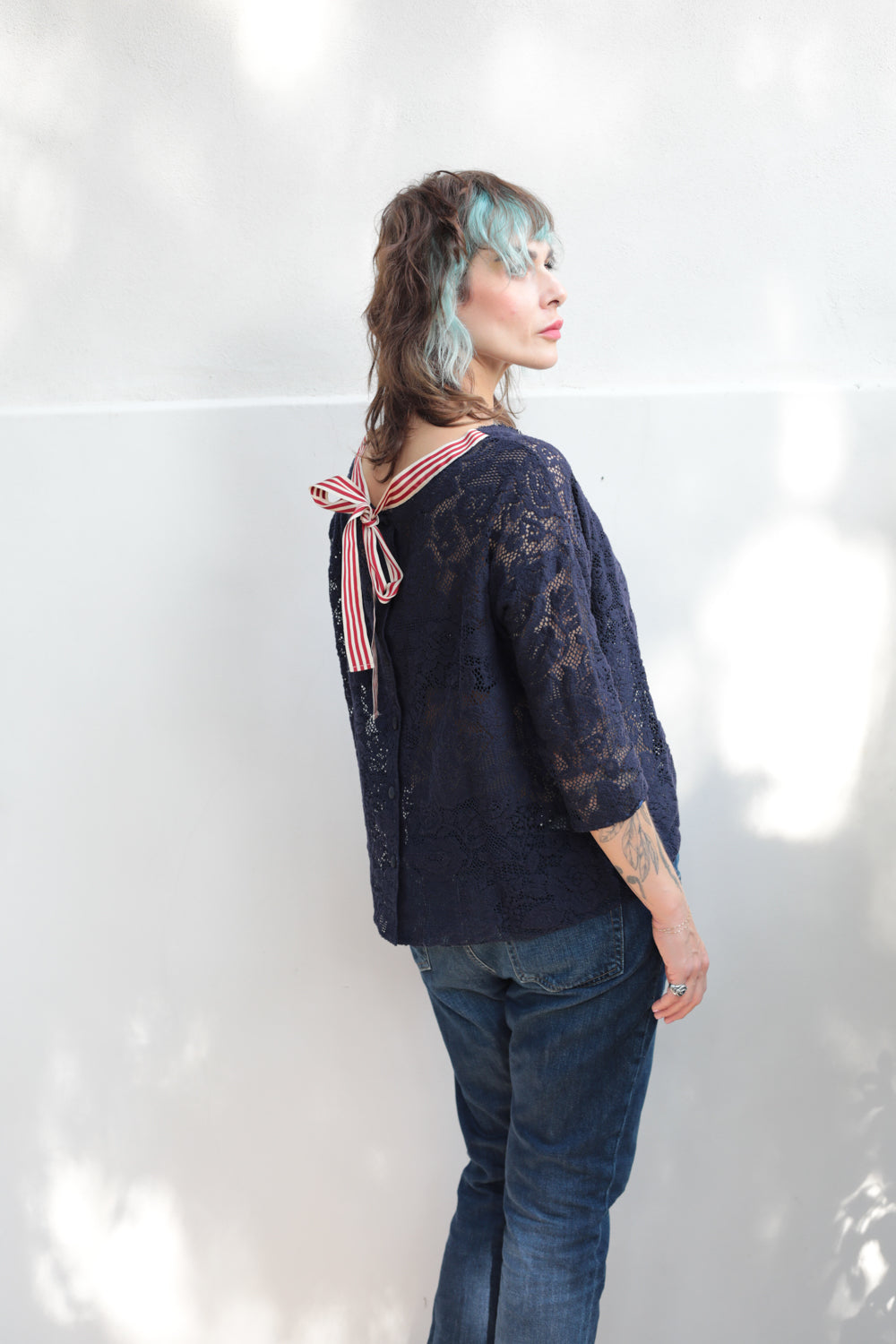 Jucca Cotton Lace Navy Top