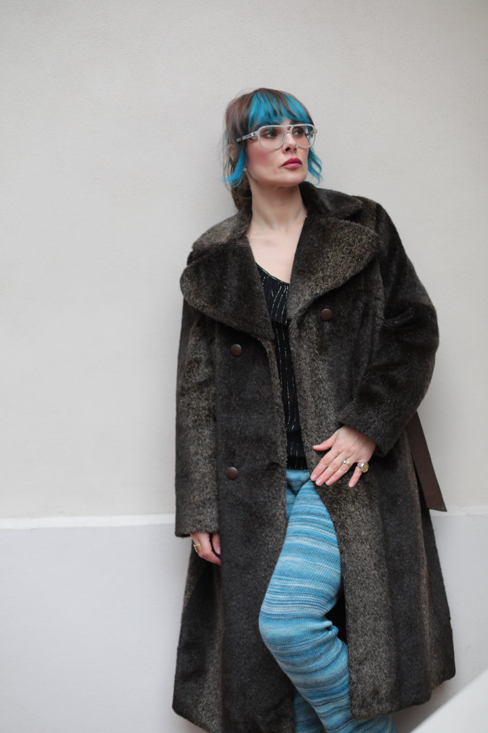 Vintage Seventies Double-Breasted Faux Fur Coat