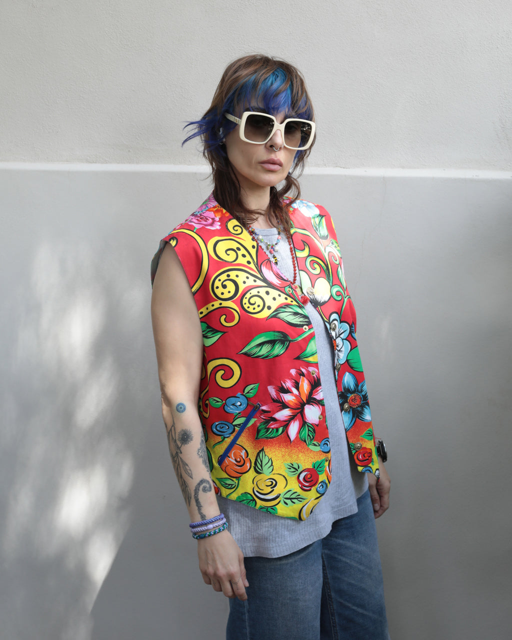 Rare 90s Versus Gianni Versace Tropical Floral Print Vest