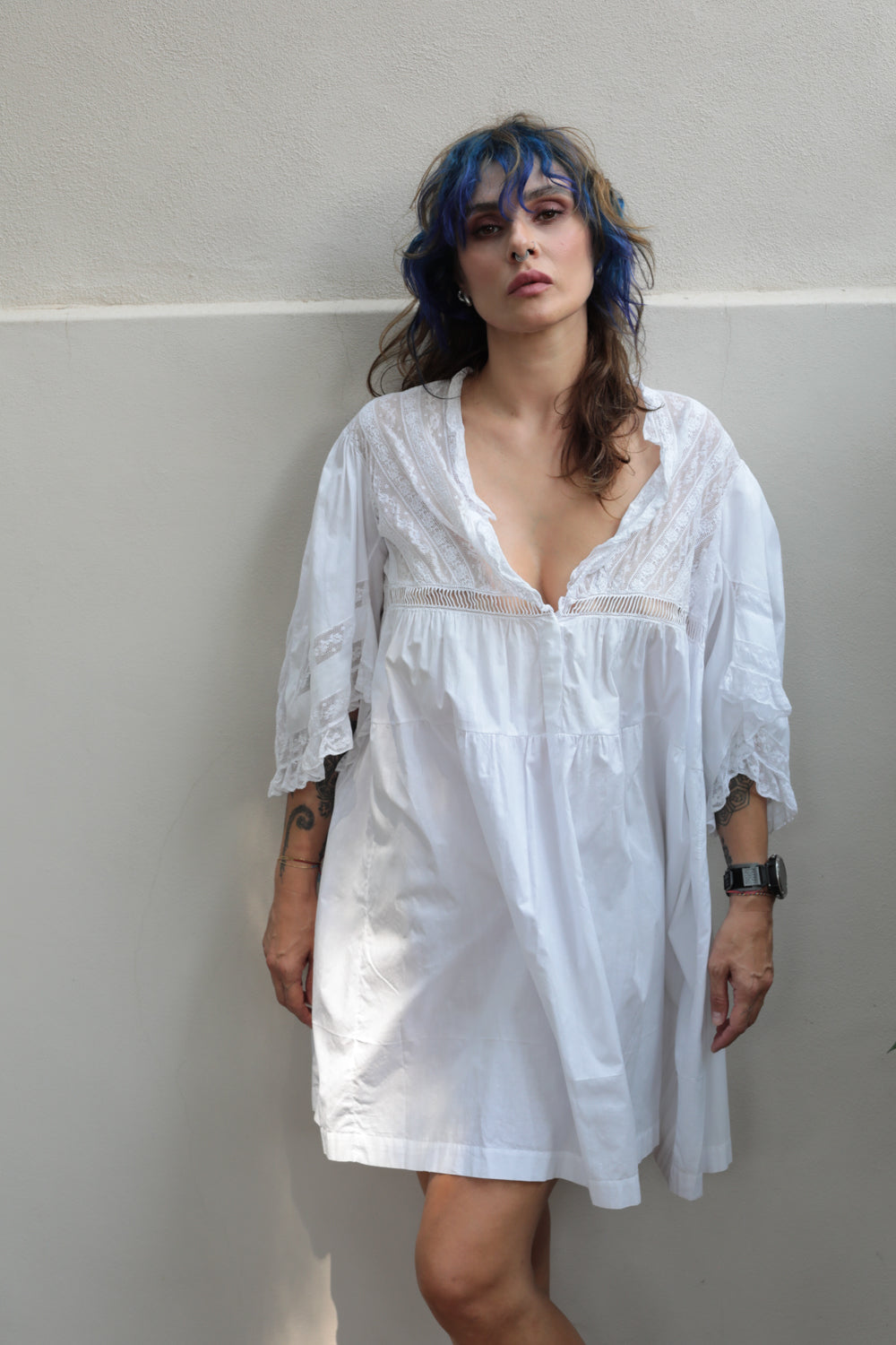 Antique Early 1900s Handmade Lace Cotton Dress