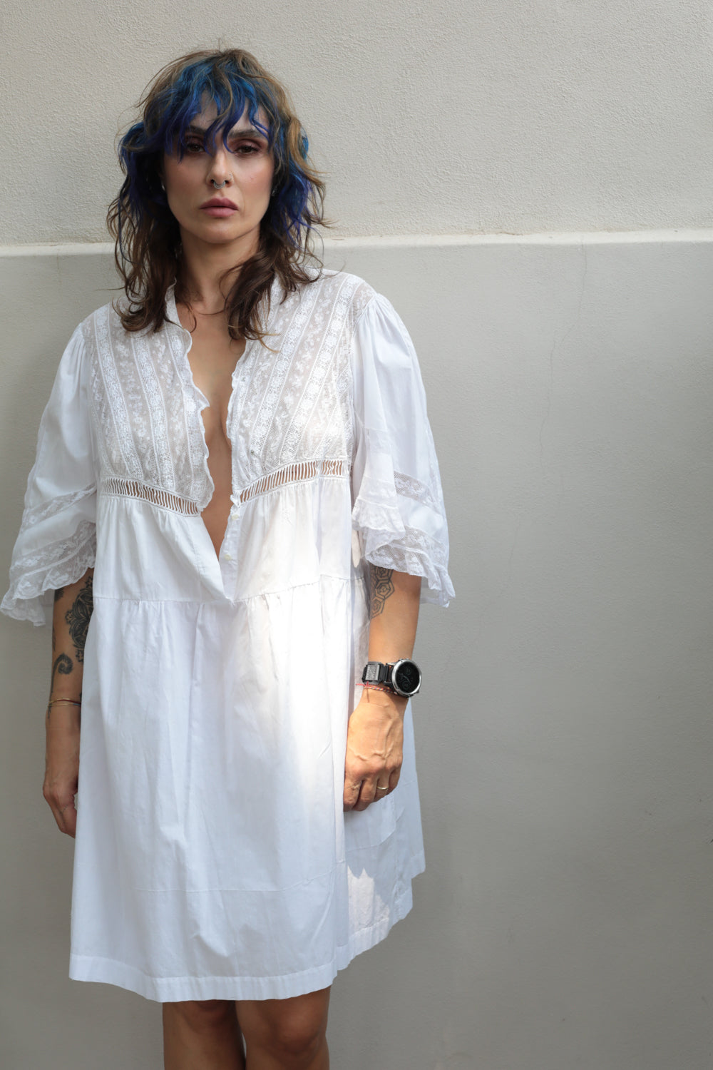 Antique Early 1900s Handmade Lace Cotton Dress