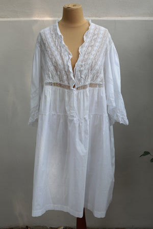 Antique Early 1900s Handmade Lace Cotton Dress