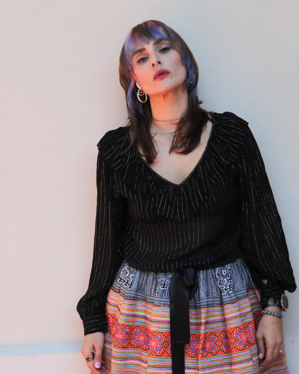 Vintage Semi-sheer Black Lurex Blouse