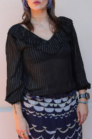 Vintage Semi-sheer Black Lurex Blouse