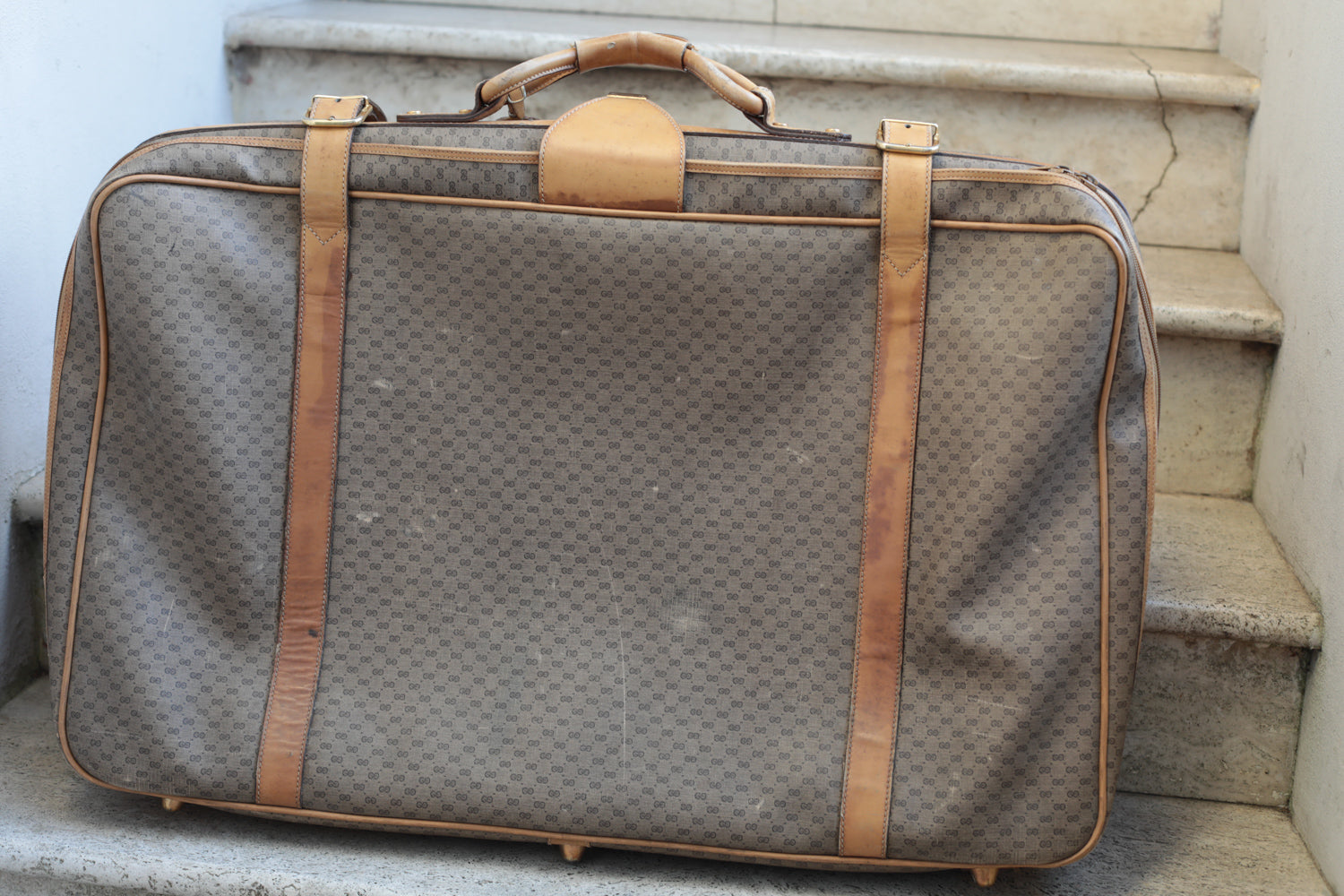 Gucci Vintage 80s Canvas & Leather Suitcase - Large