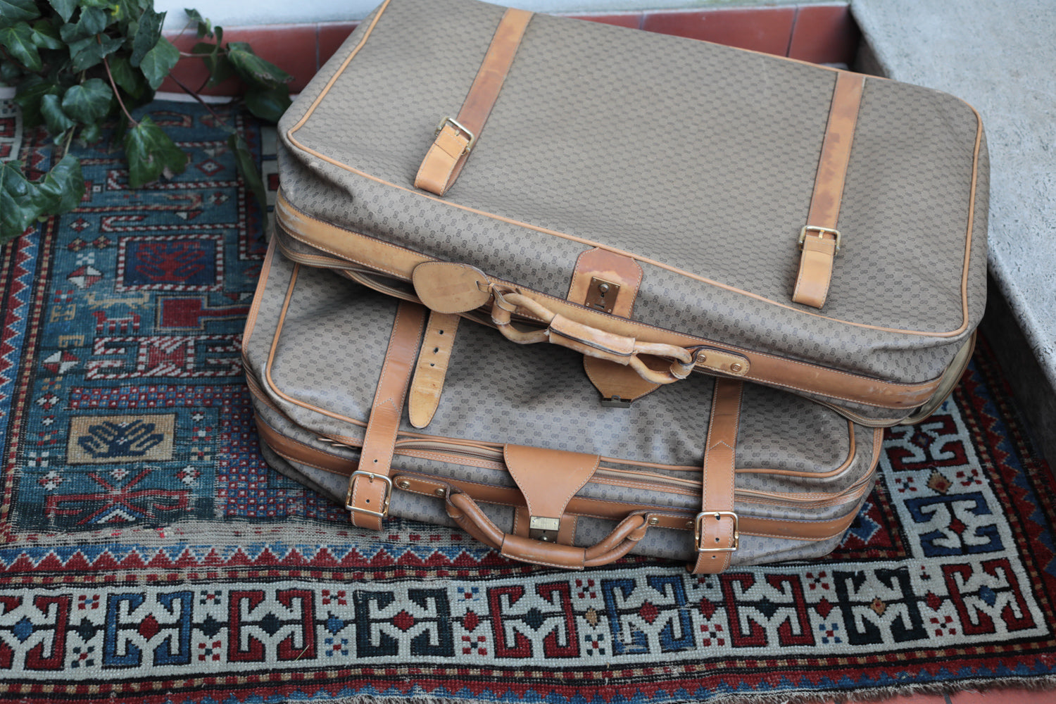 Gucci Vintage 80s Canvas & Leather Suitcase - Large