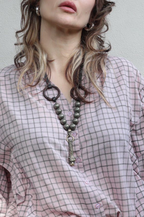 Handmade Leather and Pyrite Necklace