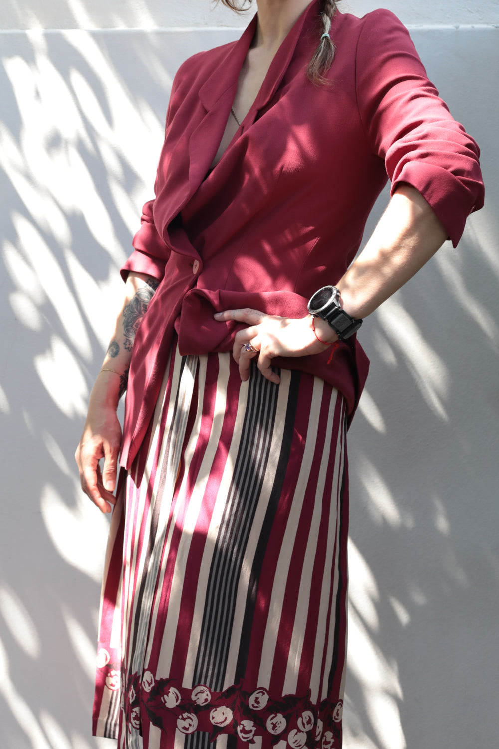 Vintage Striped Silk Wrap Skirt