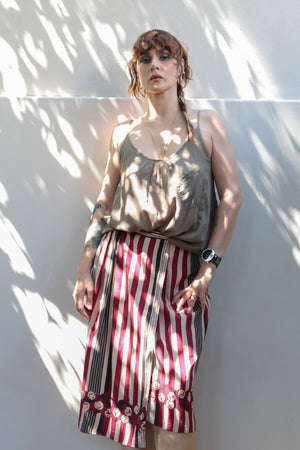 Vintage Striped Silk Wrap Skirt