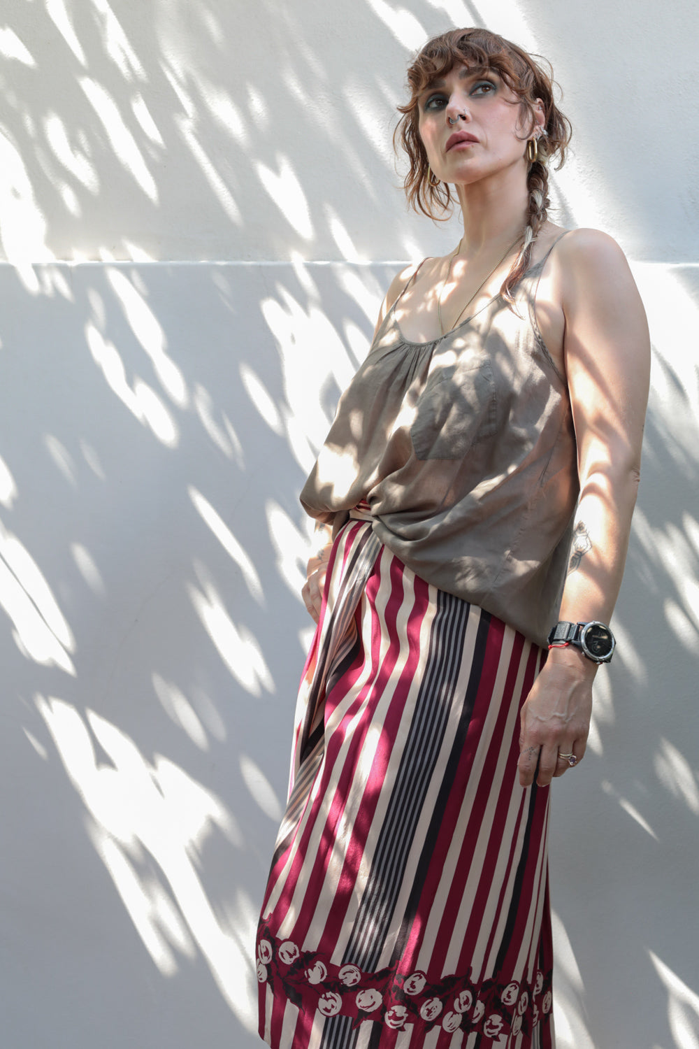 Vintage Striped Silk Wrap Skirt