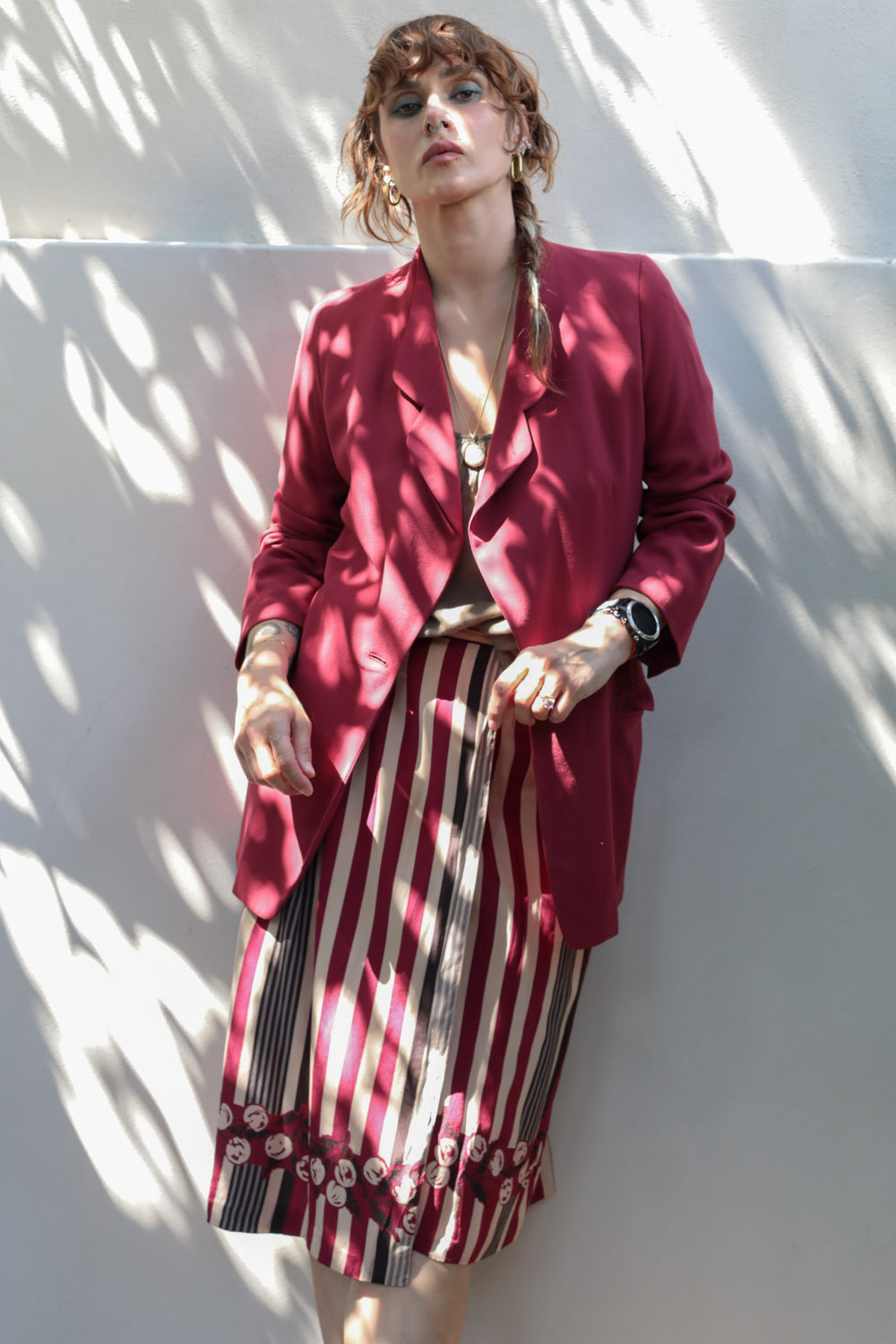 Vintage Striped Silk Wrap Skirt