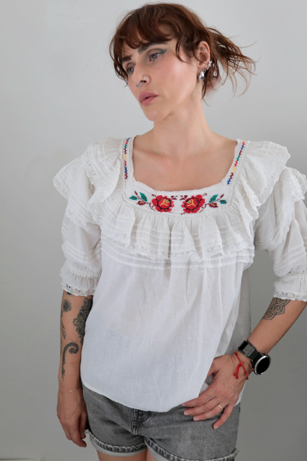 Vintage Hand Embroidered  Romantic Blouse
