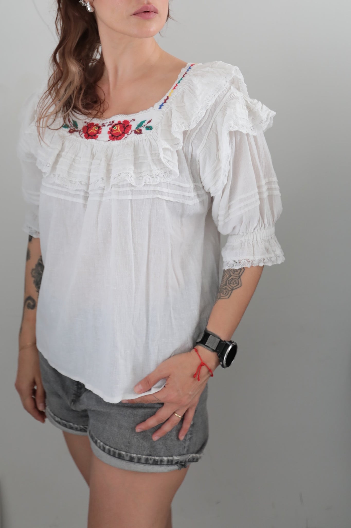 Vintage Hand Embroidered  Romantic Blouse