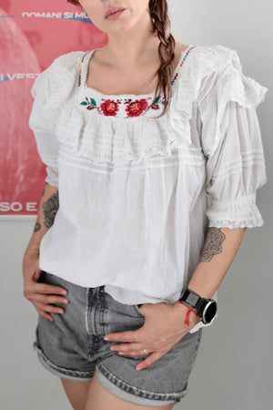 Vintage Hand Embroidered  Romantic Blouse