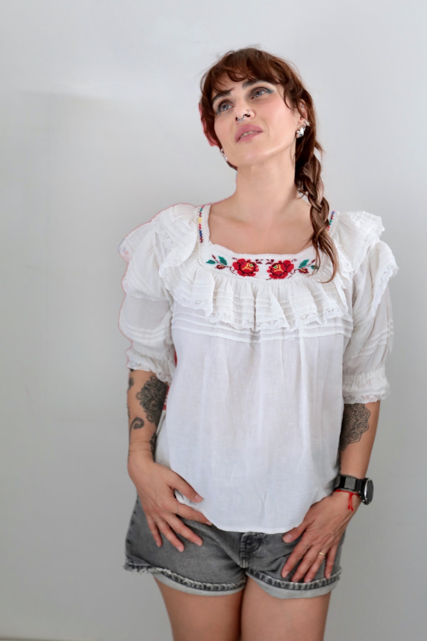 Vintage Hand Embroidered  Romantic Blouse