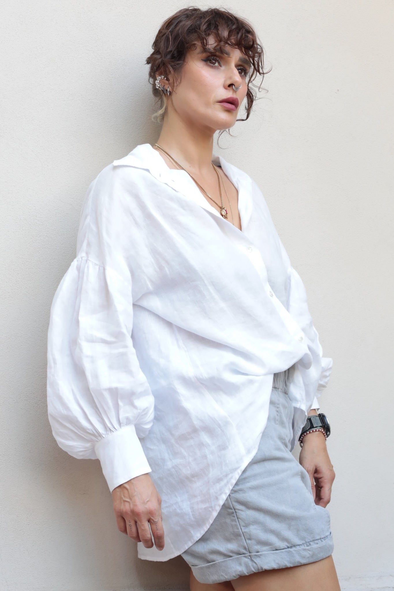 Balloon Sleeve Linen Sartorial Shirt