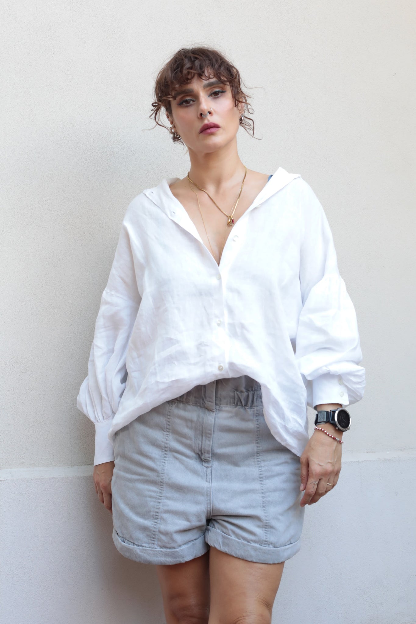 Balloon Sleeve Linen Sartorial Shirt
