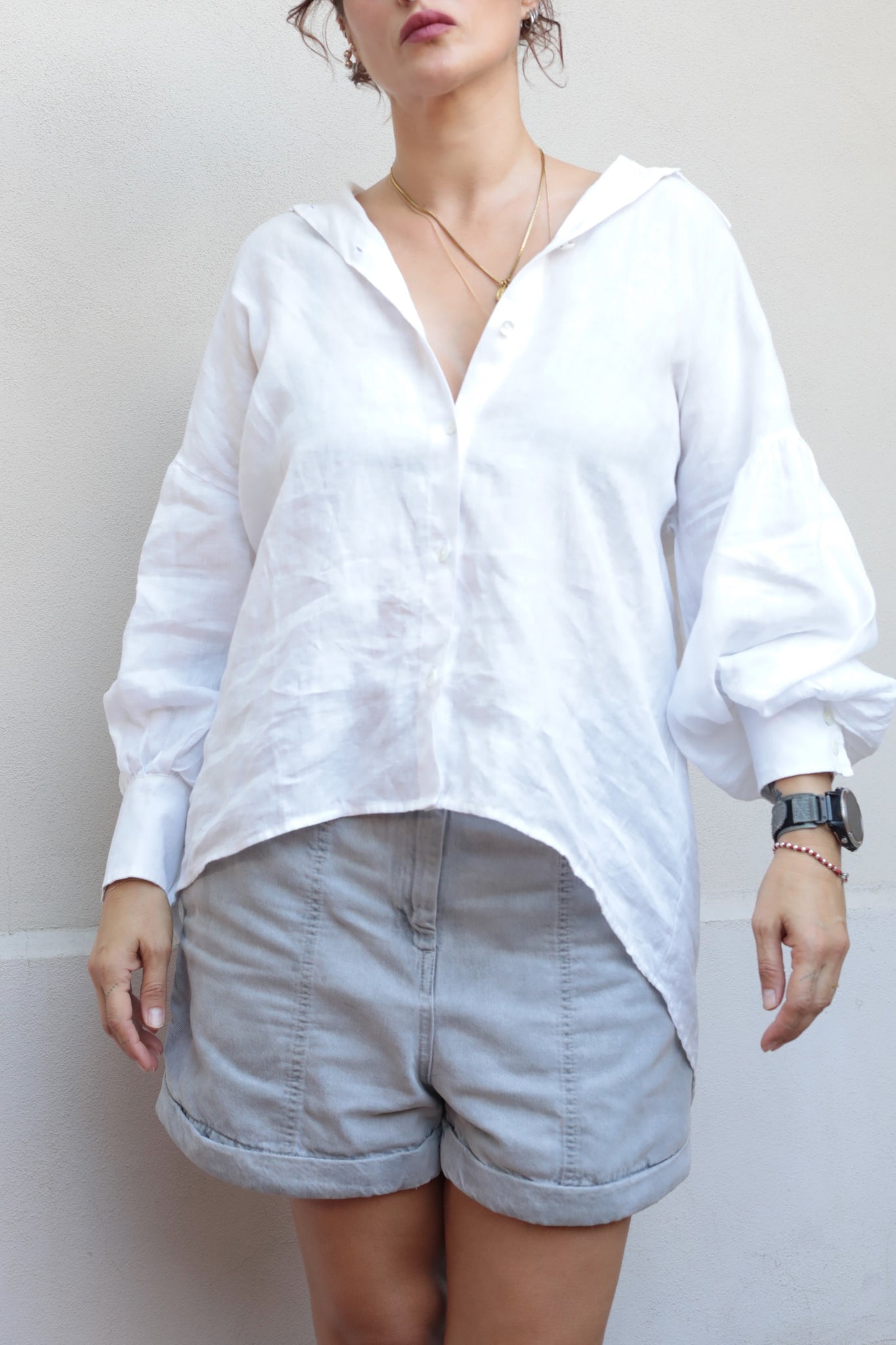 Balloon Sleeve Linen Sartorial Shirt