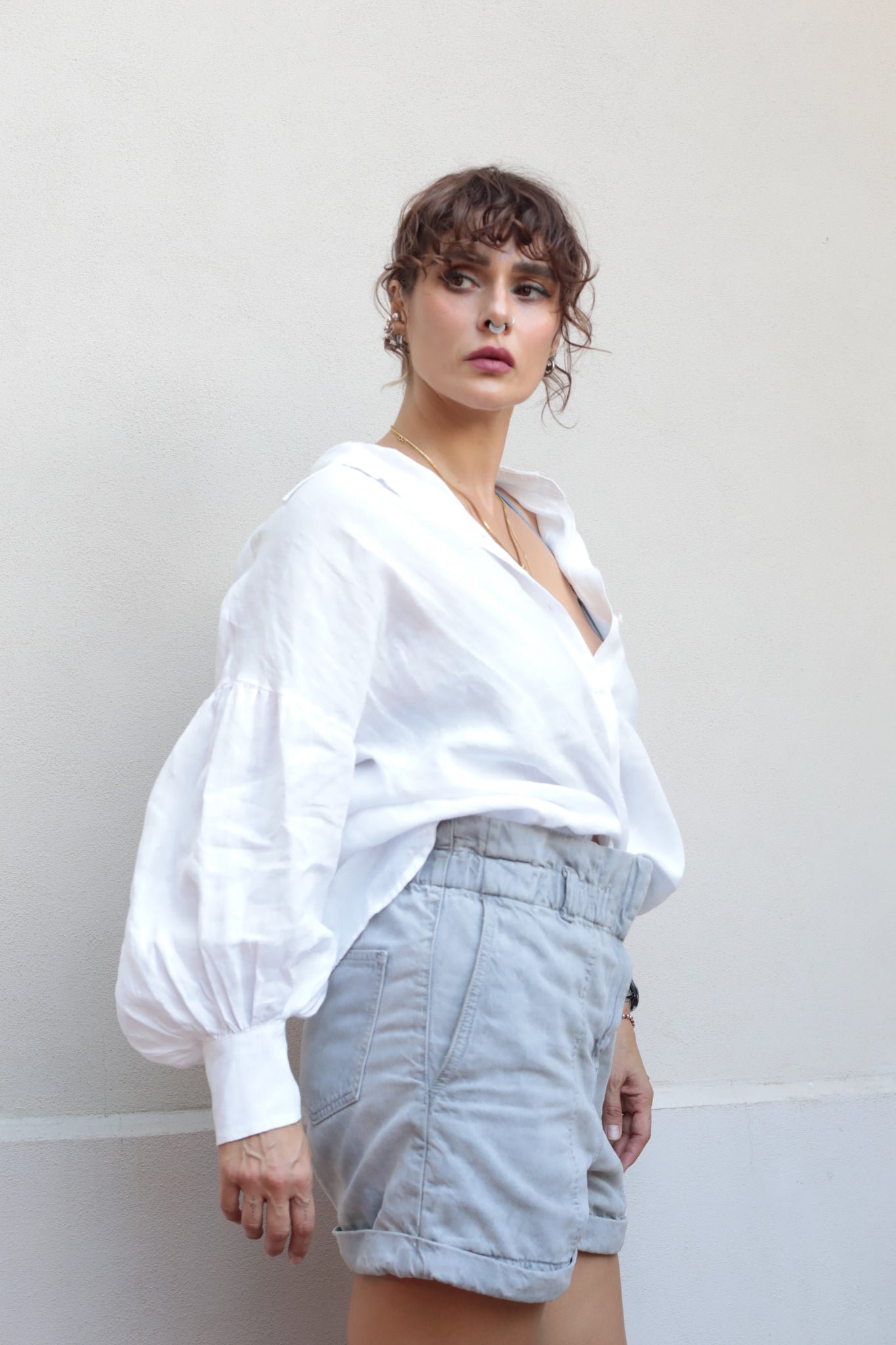 Balloon Sleeve Linen Sartorial Shirt