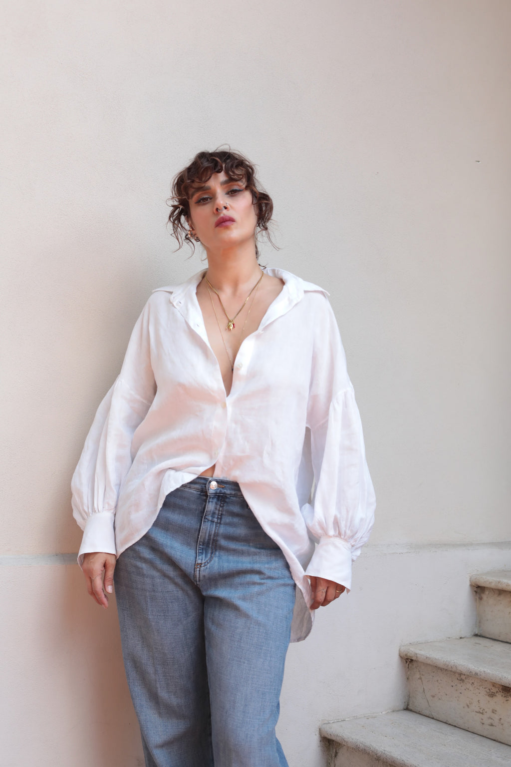 Balloon Sleeve Linen Sartorial Shirt