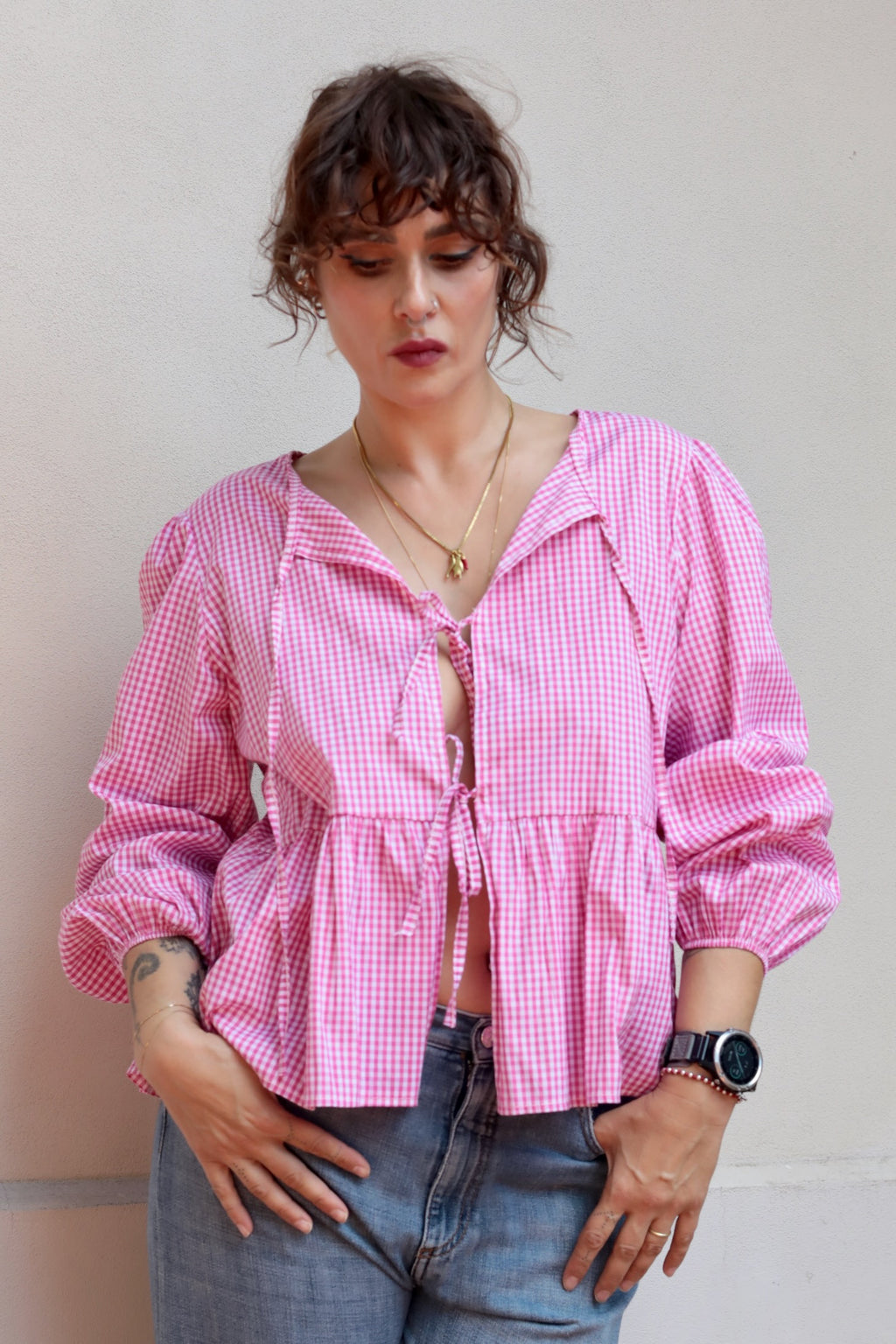 Dainty Pink Gingham Blouse