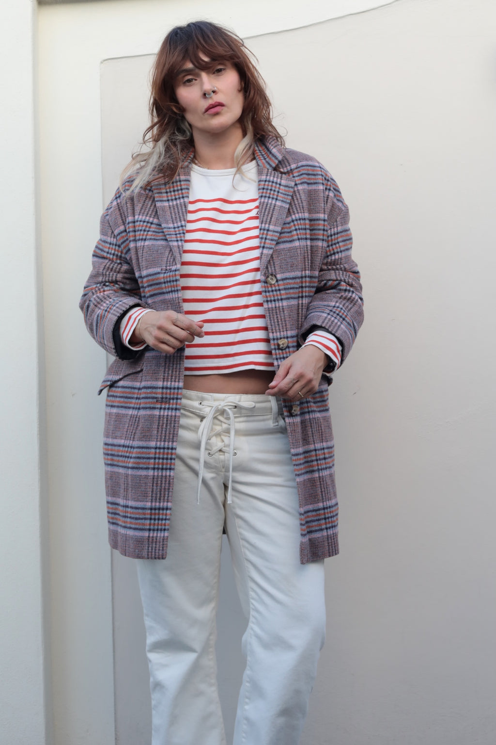 Bonton Checked Caban Coat