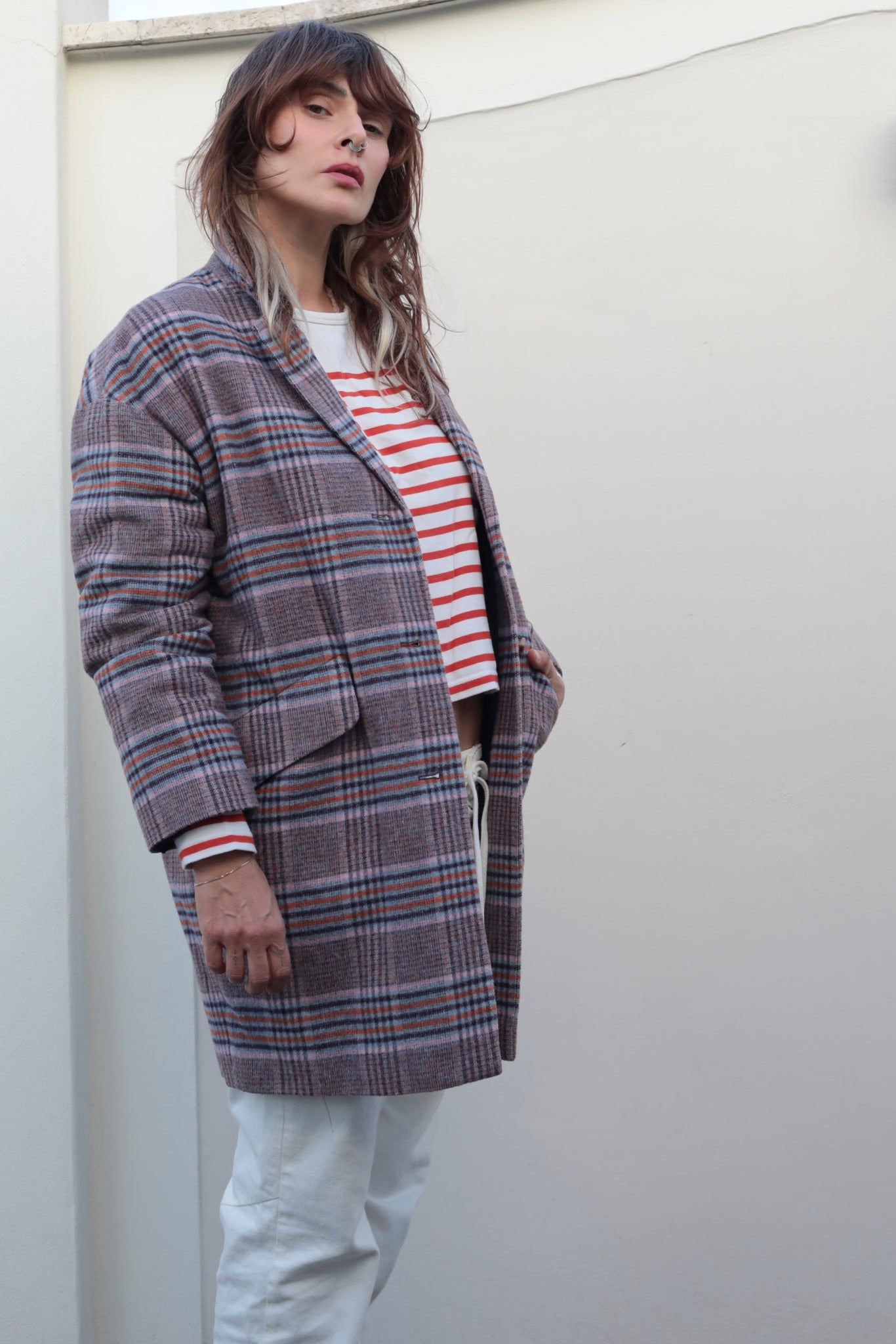 Bonton Checked Caban Coat