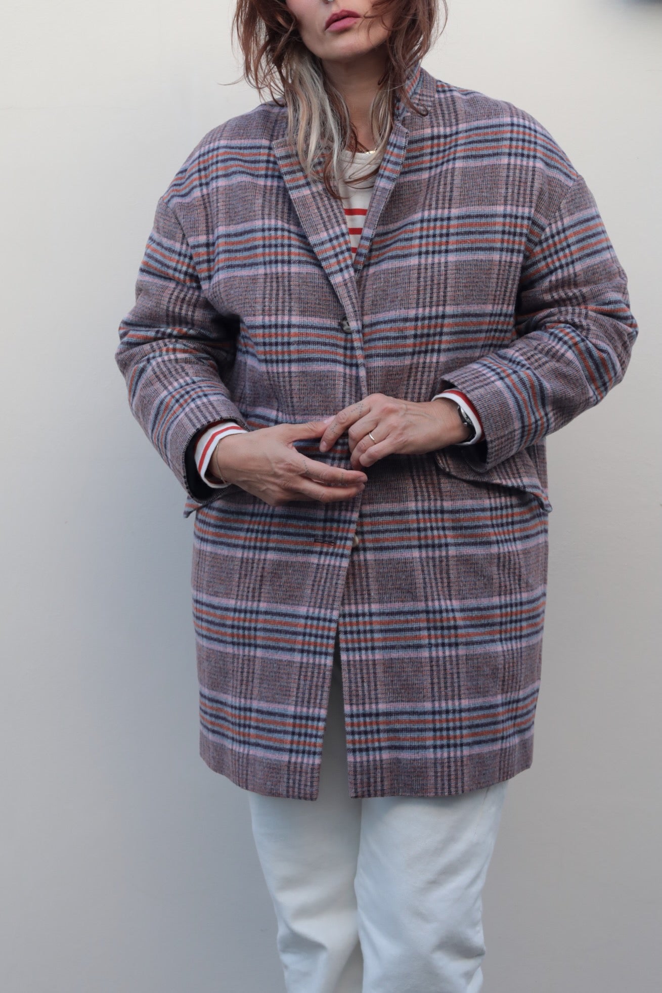 Bonton Checked Caban Coat