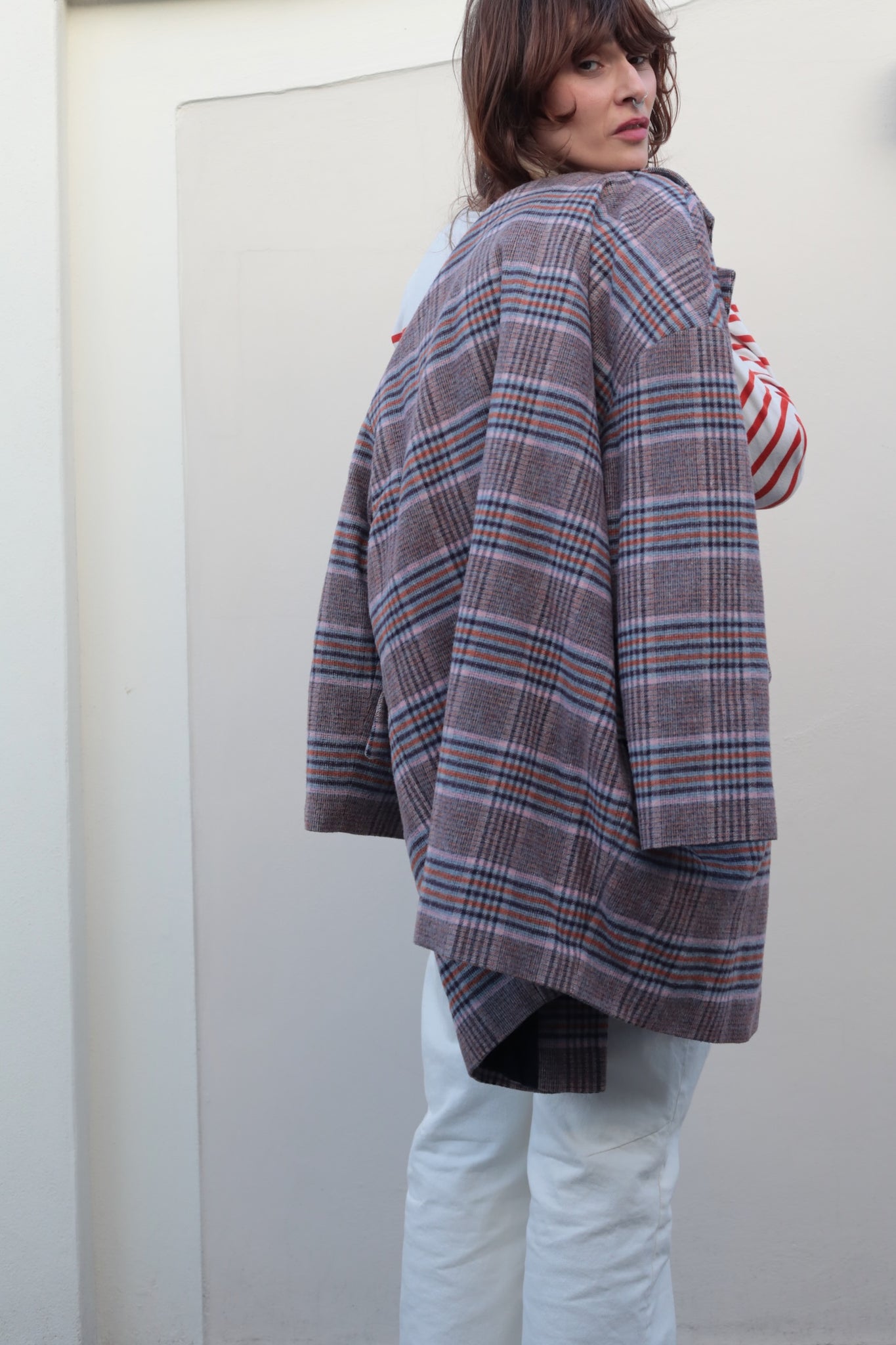 Bonton Checked Caban Coat