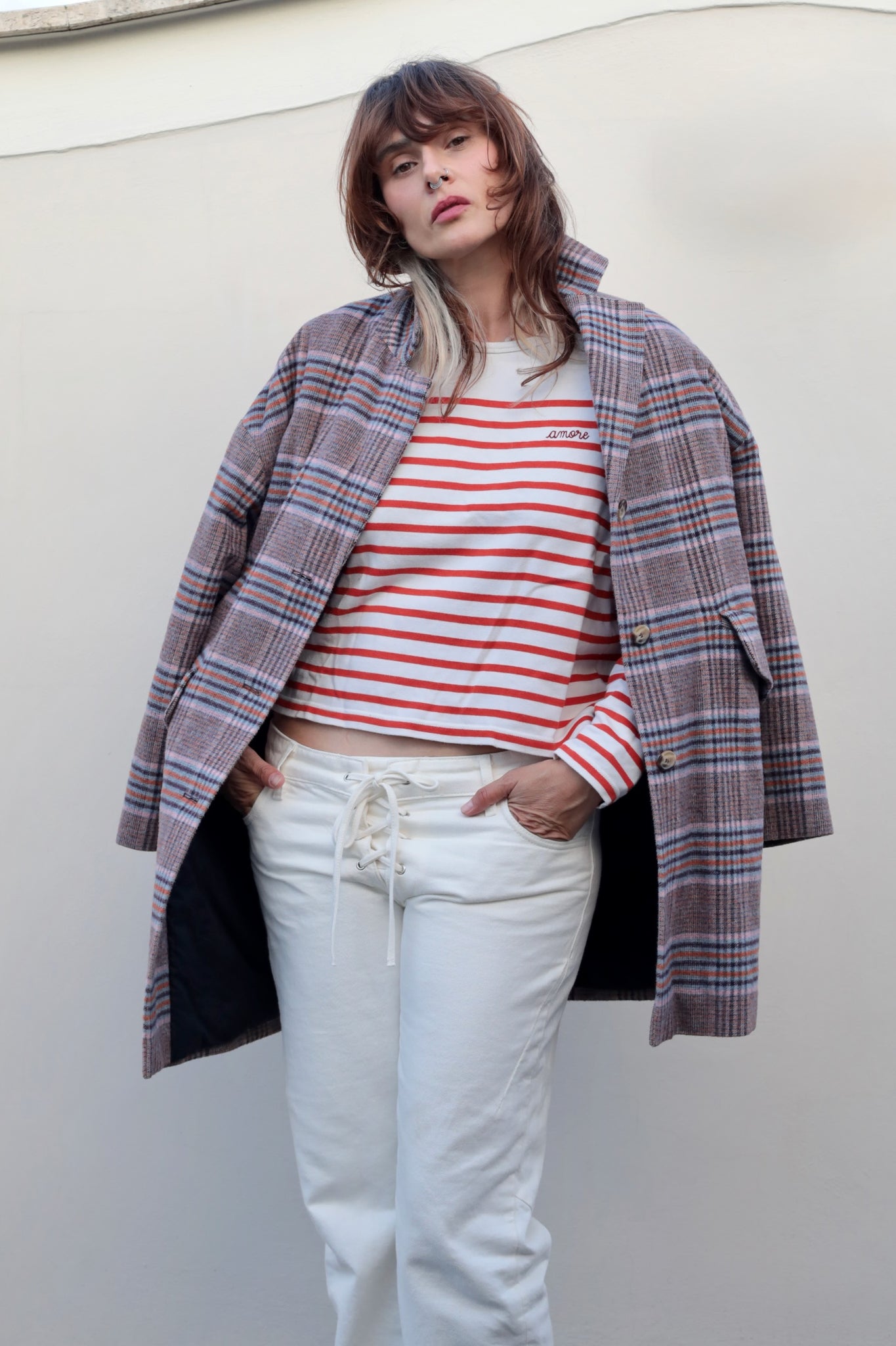 Bonton Checked Caban Coat