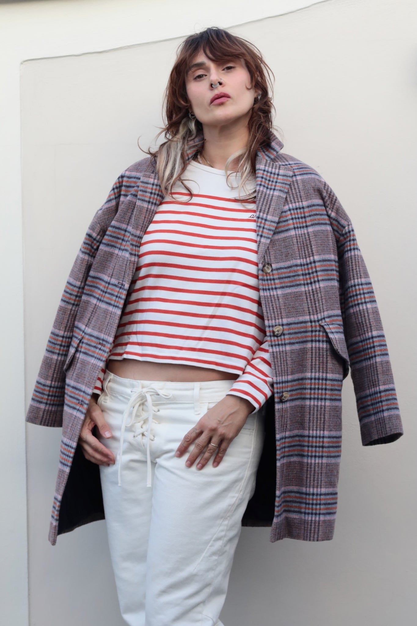 Bonton Checked Caban Coat