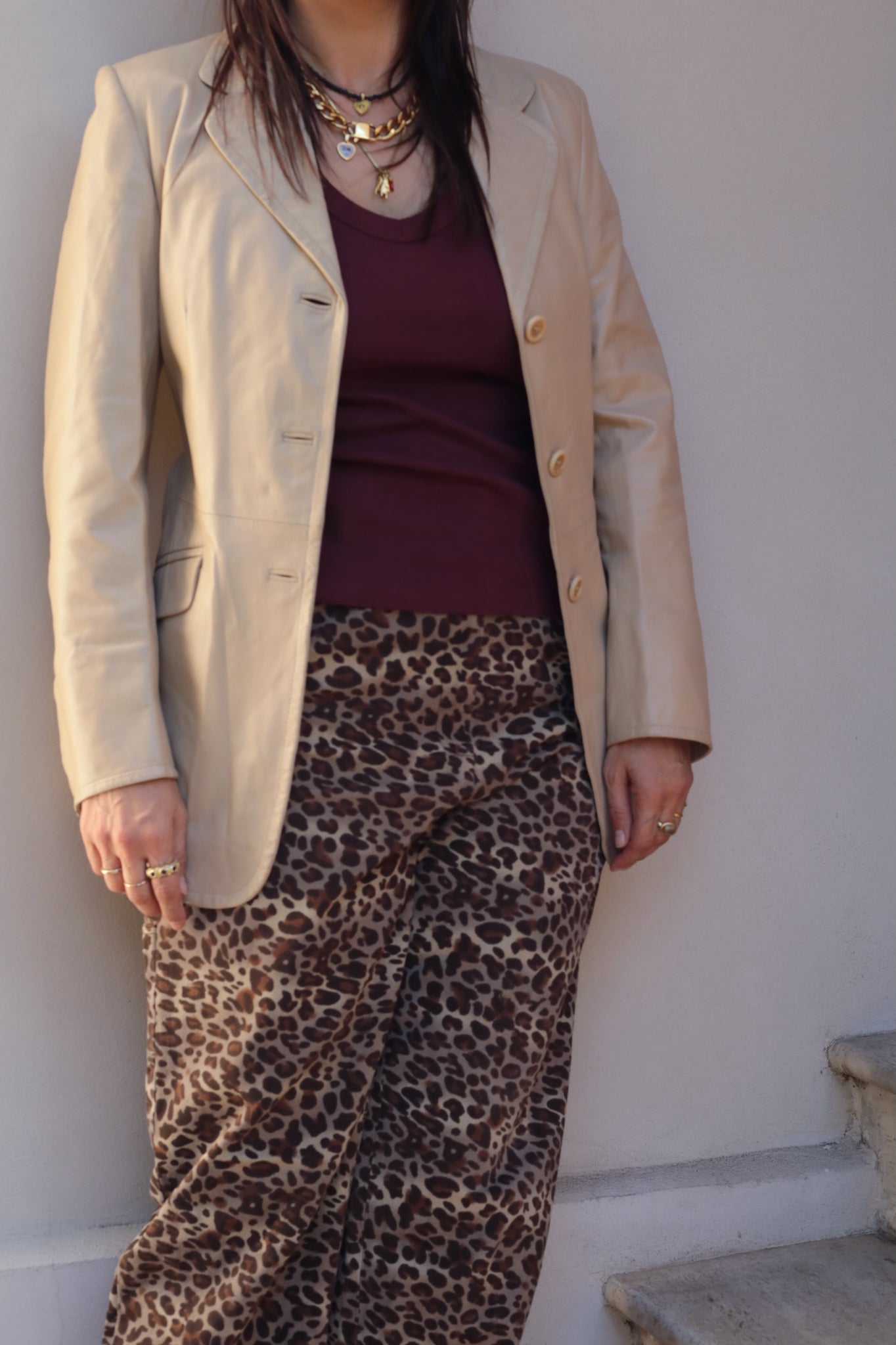 Vintage 90s Cream Leather Jacket