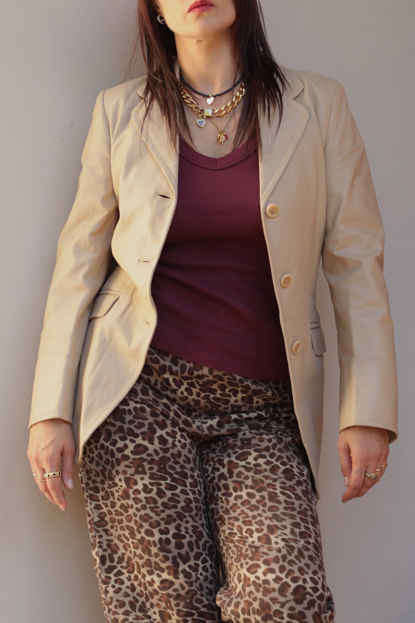 Vintage 90s Cream Leather Jacket