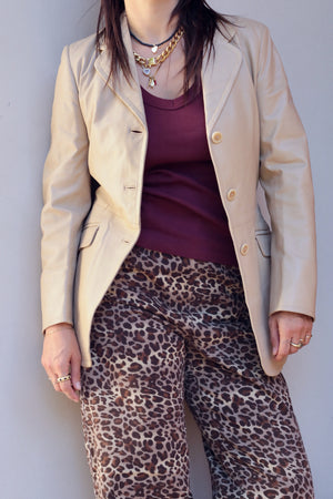 Vintage 90s Cream Leather Jacket