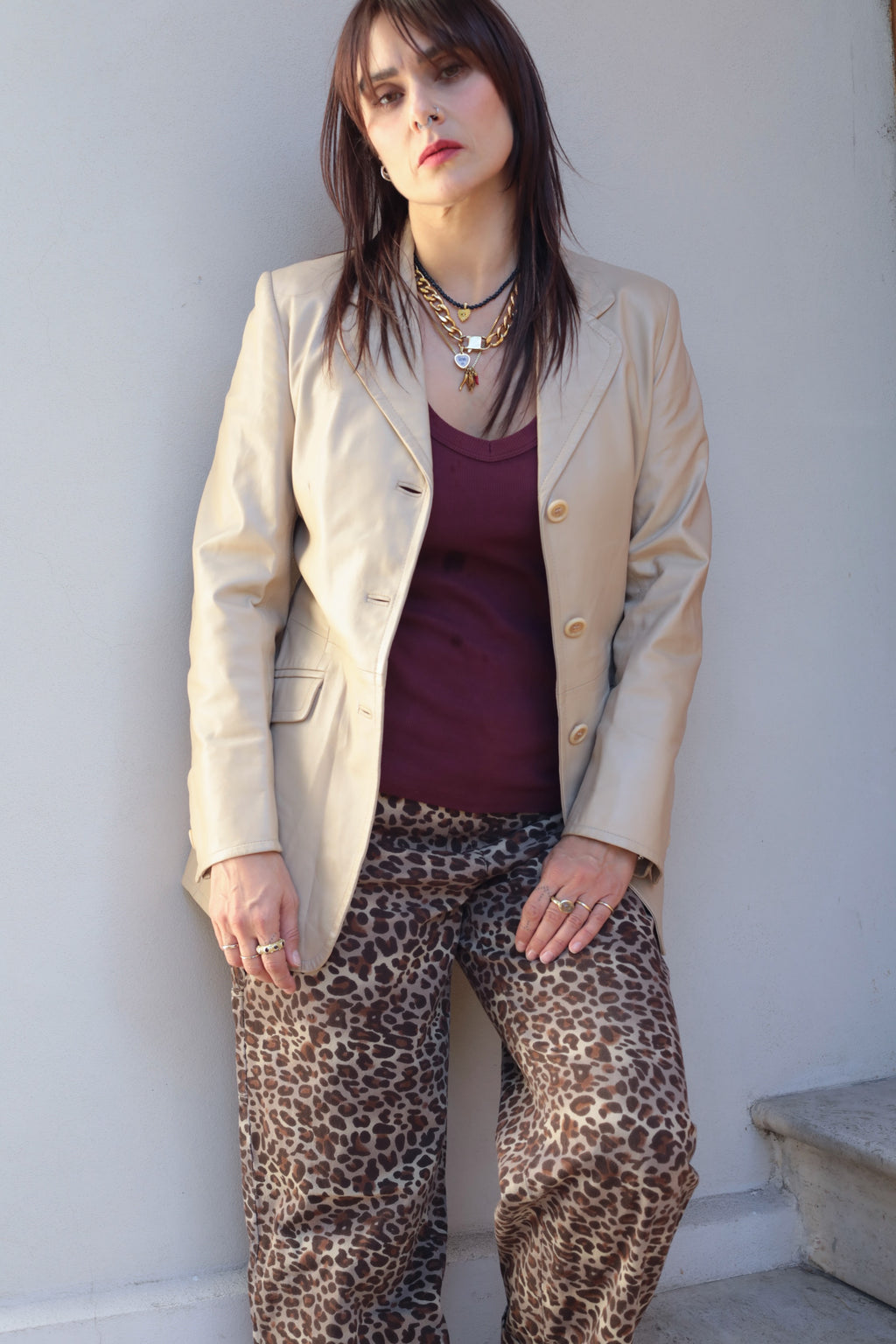 Vintage 90s Cream Leather Jacket