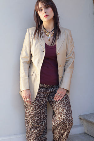Vintage 90s Cream Leather Jacket