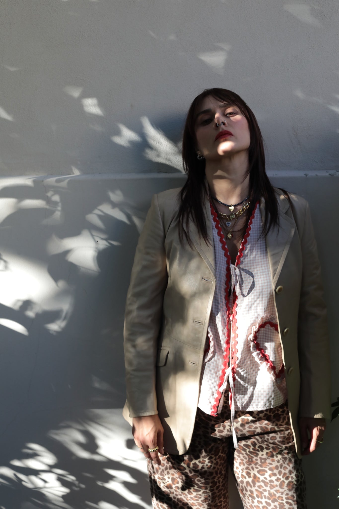 Vintage 90s Cream Leather Jacket