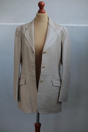 Vintage 90s Cream Leather Jacket