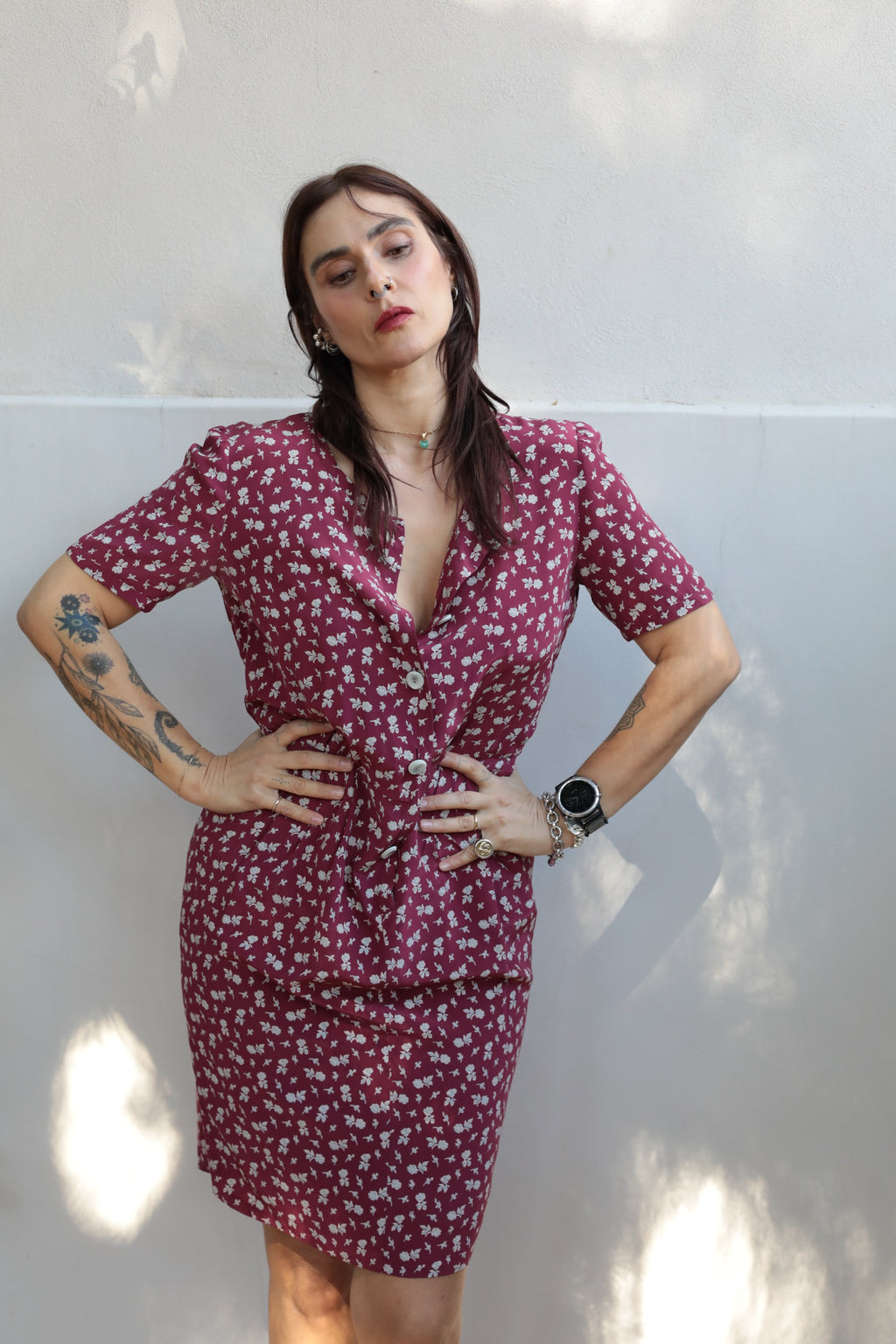 Vintage 90s Burgundy Silk Dress