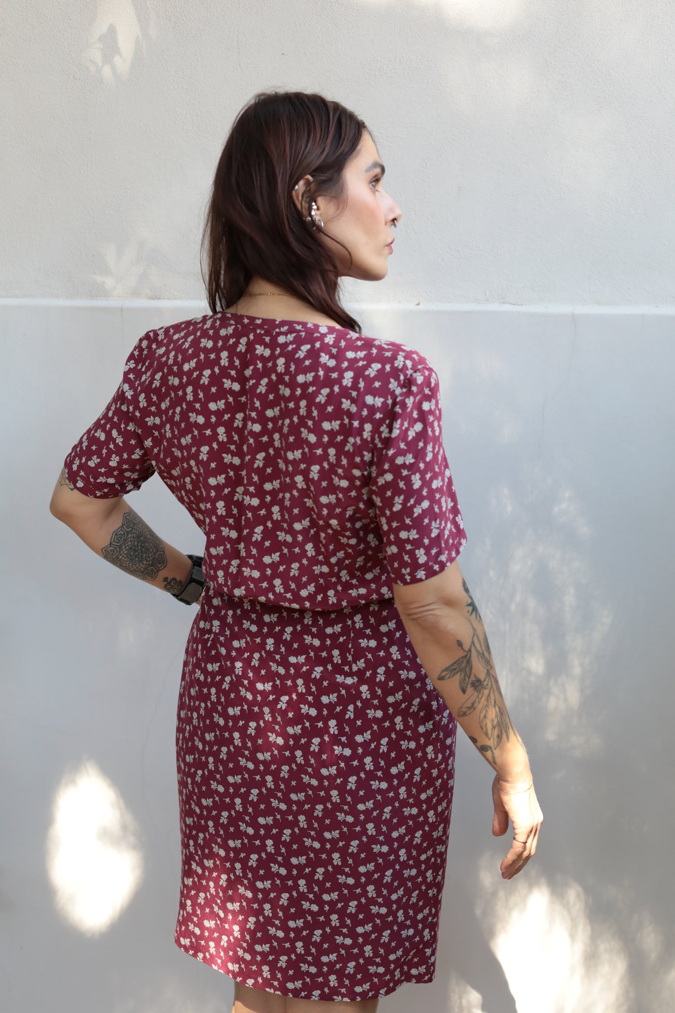 Vintage 90s Burgundy Silk Dress