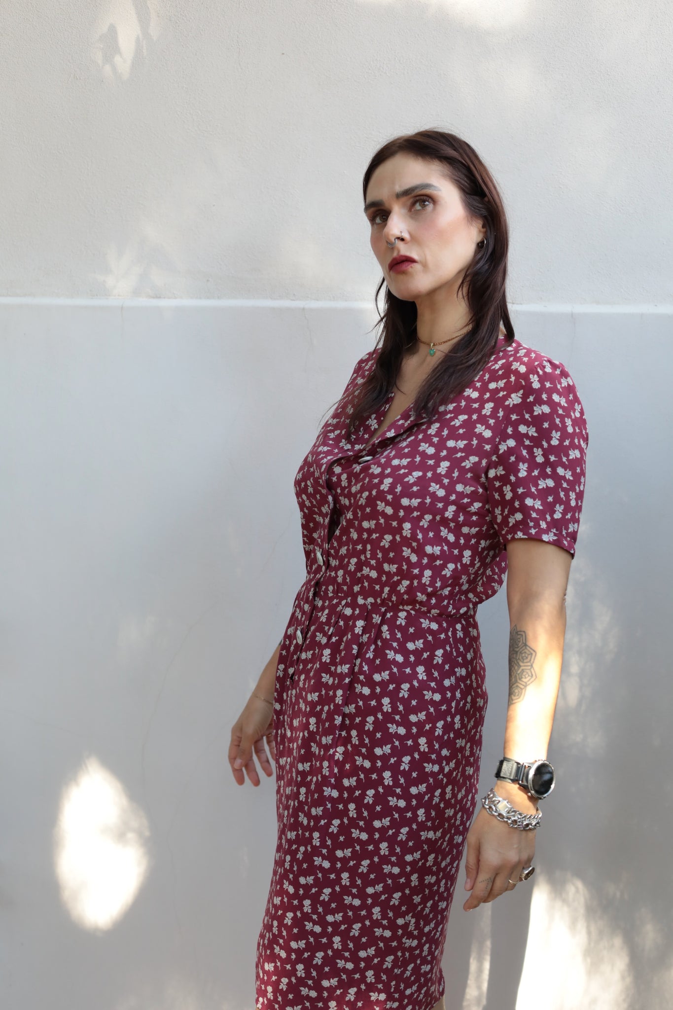 Vintage 90s Burgundy Silk Dress