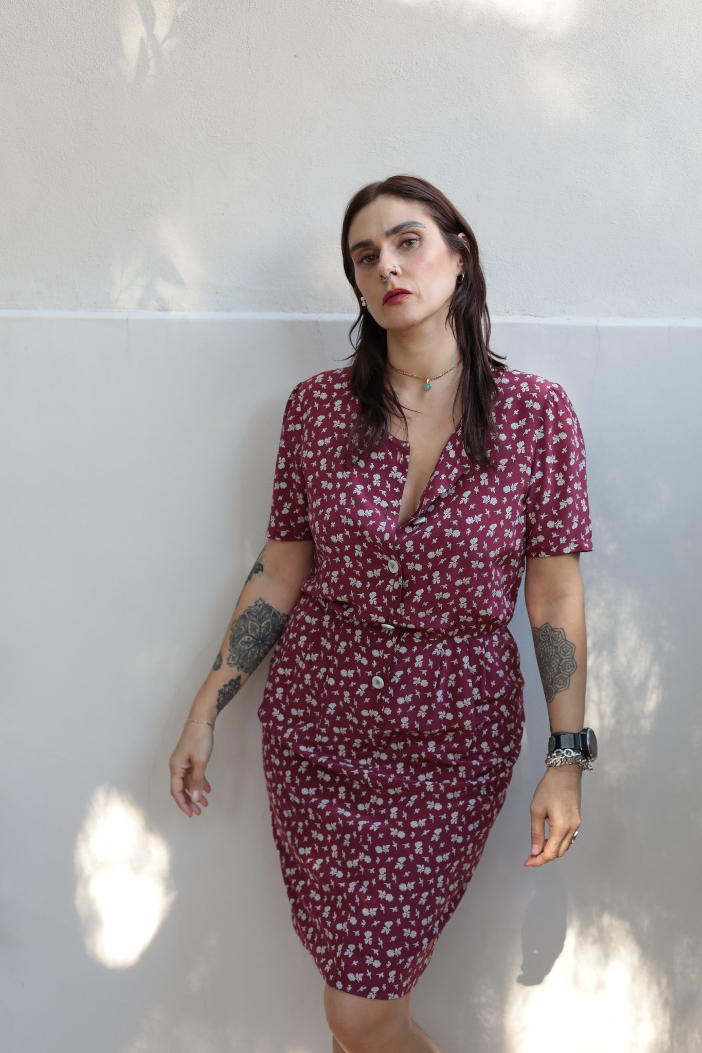 Vintage 90s Burgundy Silk Dress