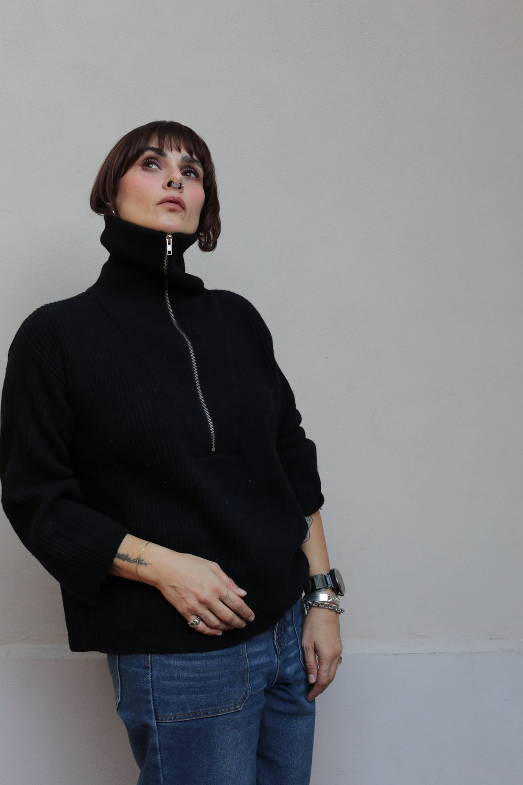 Preloved Jucca Zipped Turtleneck Rib Sweater