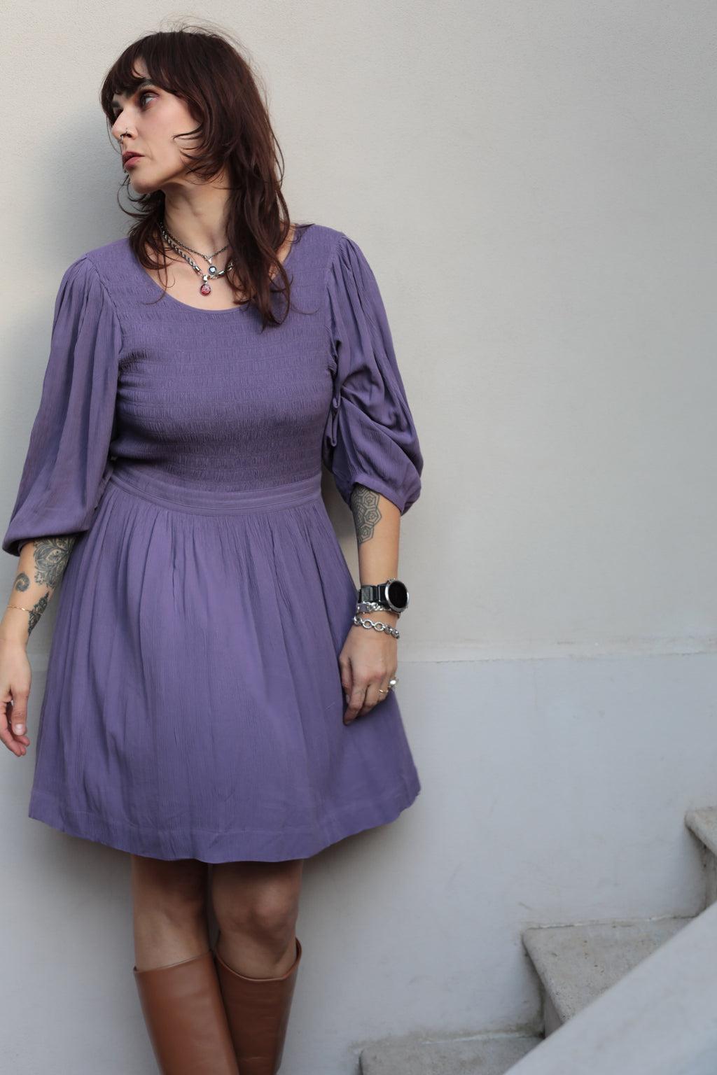 Ba&sh Smock Puff Sleeve Dress