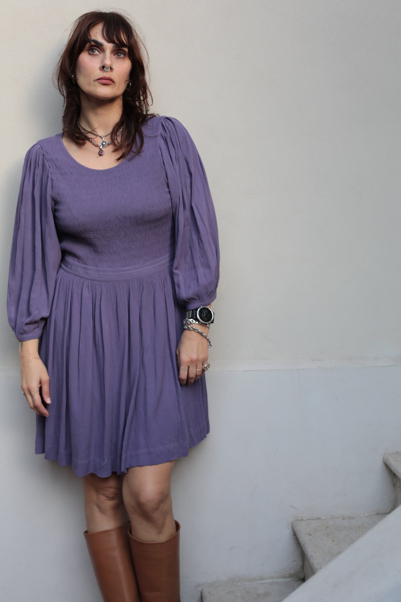 Ba&sh Smock Puff Sleeve Dress