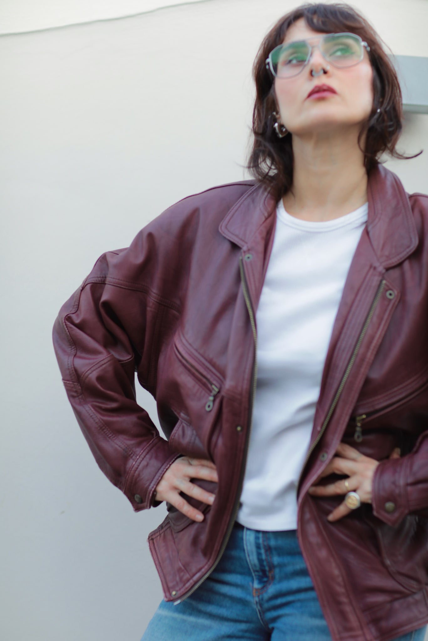 Vintage Burgundy Leather Bomber