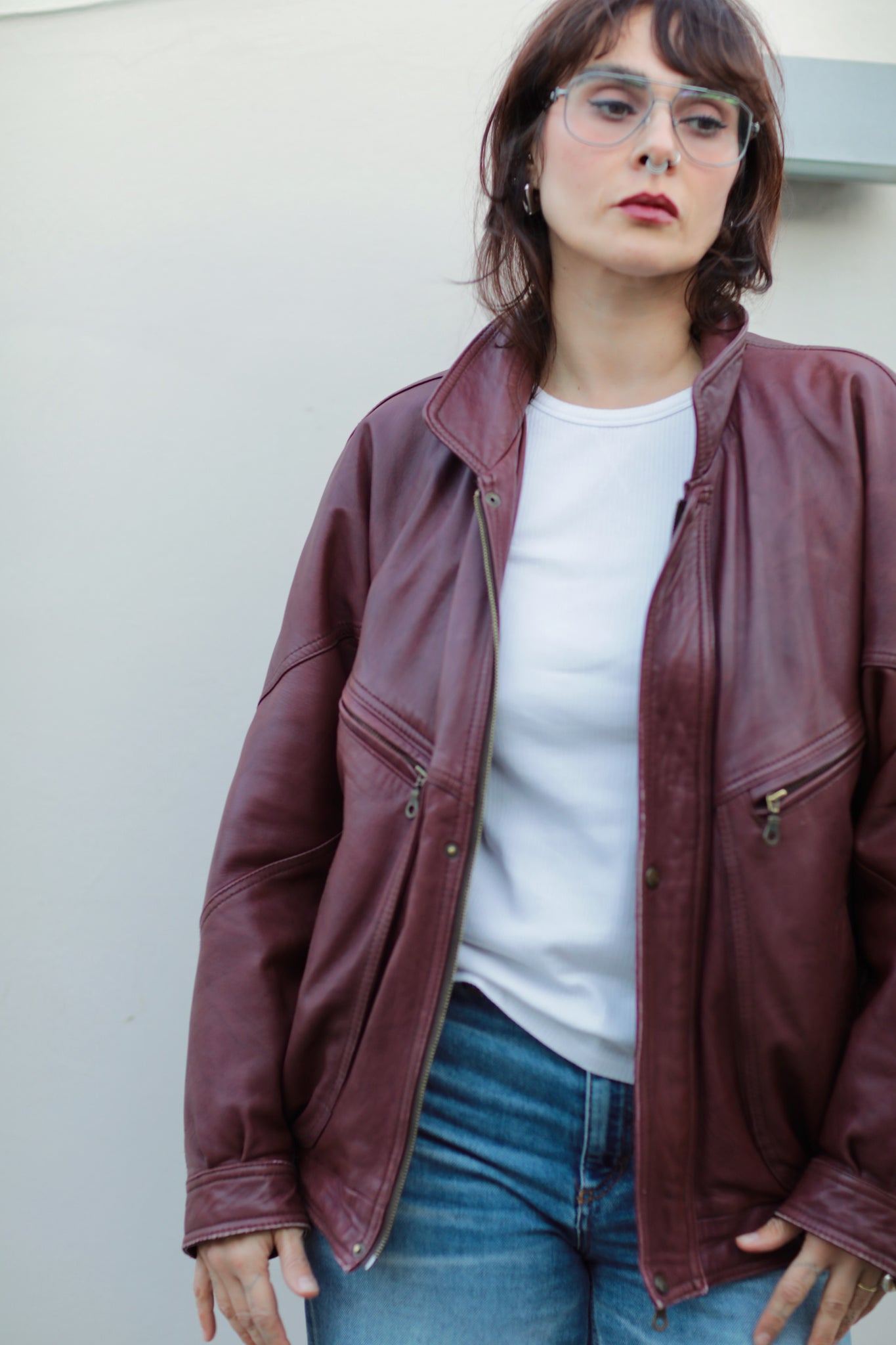 Vintage Burgundy Leather Bomber
