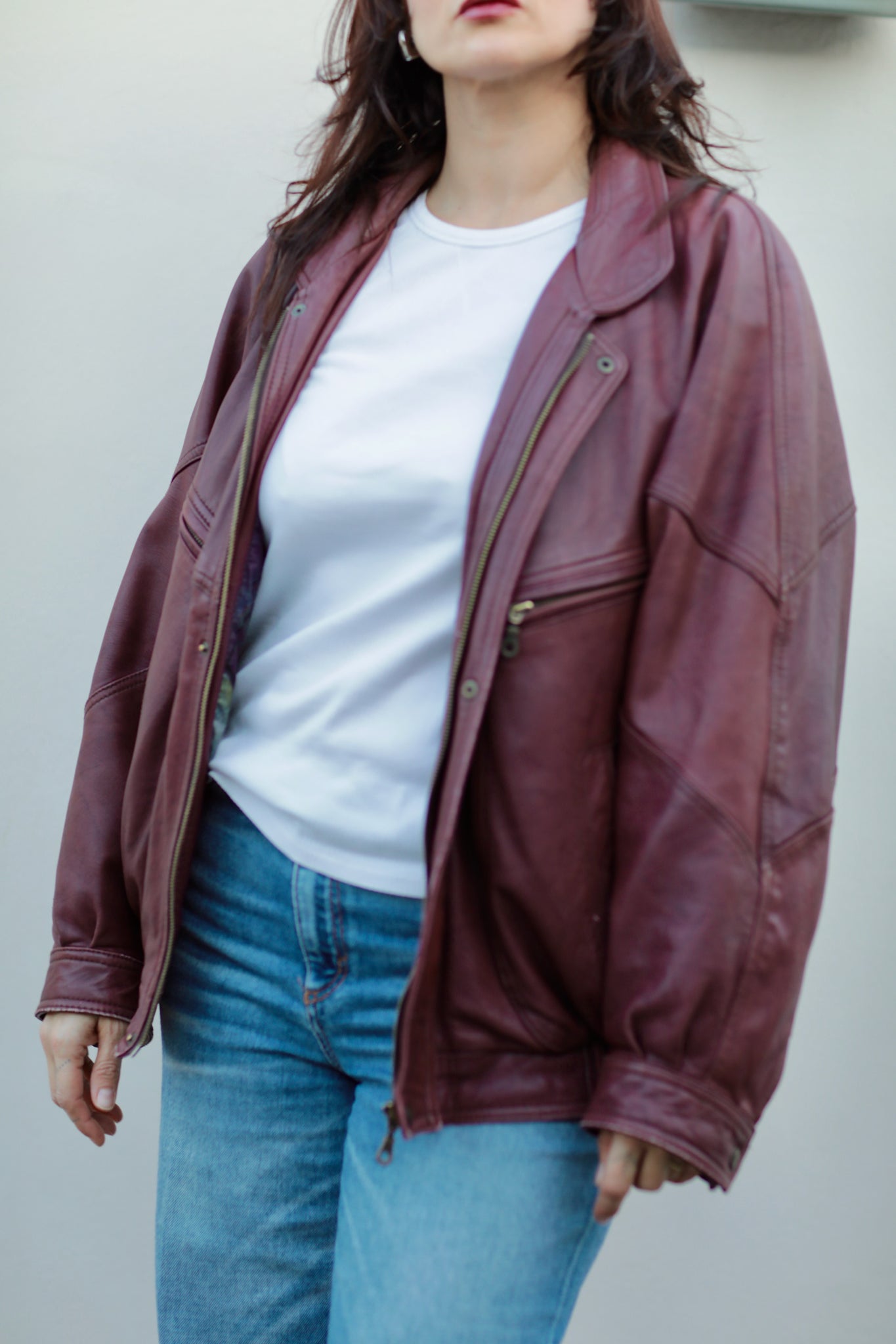 Vintage Burgundy Leather Bomber