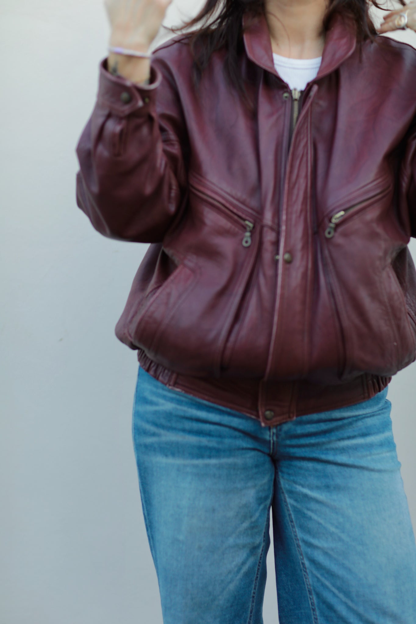 Vintage Burgundy Leather Bomber
