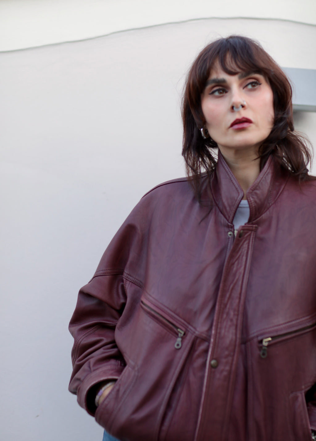 Vintage Burgundy Leather Bomber